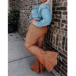 Lil Bees Bohemian, Lucky & Blessed Orange Vintage Floral Print Bell Pants